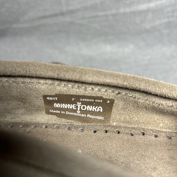 Minnetonka Shoes Womens 7 Moccasins Moc Toe Slip On Fringe Tassel Brown/slate - Picture 5 of 8